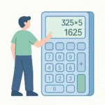 Usuário interagindo com uma grande calculadora digital, simbolizando a escolha da calculadora certa no processo de cálculo.