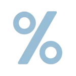 Símbolo de porcentagem em estilo flat design sobre fundo transparente.